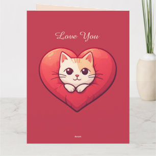 Cartão Gato Branco Fofo com Coração Desenho de Kawaii Kit