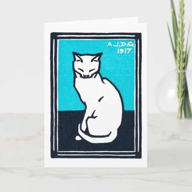 Cartão Gato Branco Sentado, Julie de Graag (Frente)