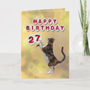 Cartão Gato brincalhão e 27os balões do feliz aniversario
