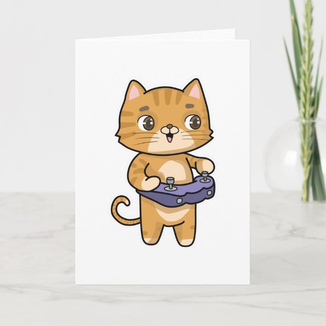Cartão Gato Brincando com Controle (Frente)