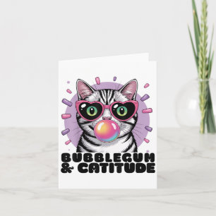 Cartão Gato Bublegum Pop Engraçado Pulga Olhos do Coração