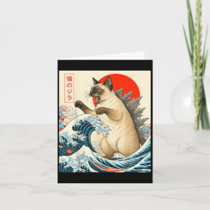 Cartão Gato Catzilla Siames Arte Japonês Siamês Engraçado