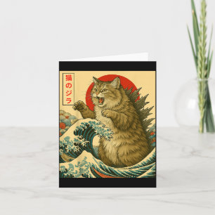 Cartão Gato Catzilla Siberiano Arte Japonês Presentes Eng