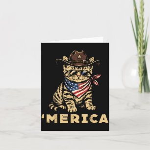 Cartão Gato Caubói Patriótico Merica de 4 de Julho Mulher