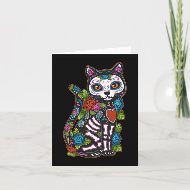 Cartão Gato Caveira de Açúcar México Calavera Dia De Los  (Frente)