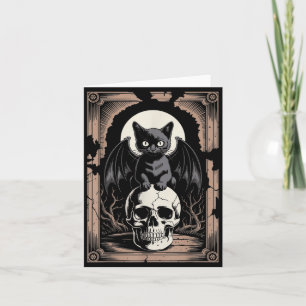 Cartão Gato Caveira Morcego Gótico Horror Metal Preto Gat