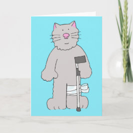 Cartão Gato cinzento na muleta, recuperação da cirurgia