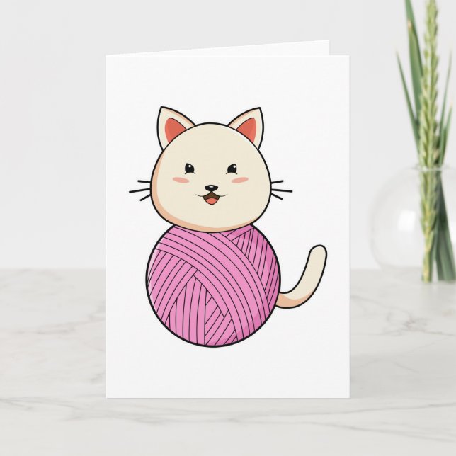 Cartão Gato com bola de fio de lã (Frente)
