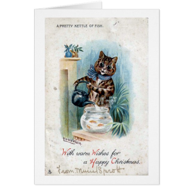 Cartão Gato com chaleira, Louis Wain (Frente)