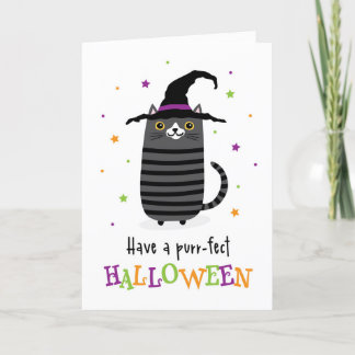 Cartão Gato com chapéu de bruxa Tem um Halloween Purr-Efe
