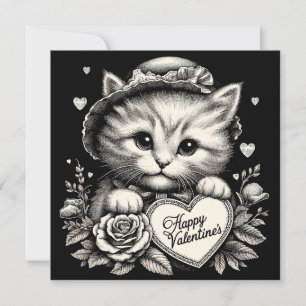 Cartão Gato com Flores e Ilustração de Dia dos Namorados