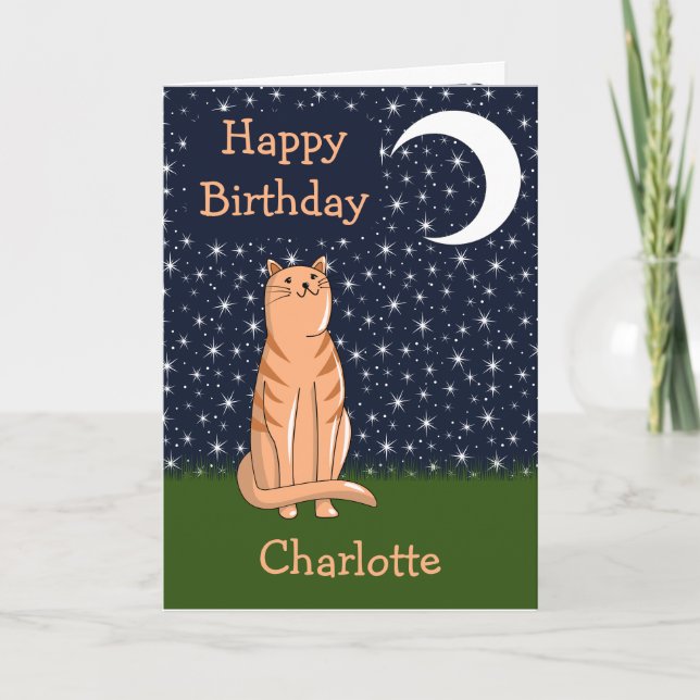 Cartão Gato com Lua e Estrelas (Frente)