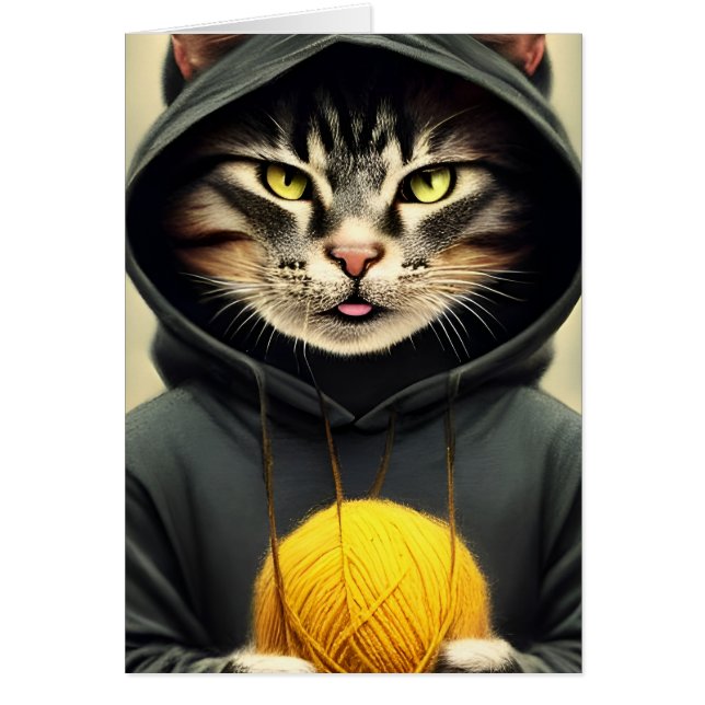 Cartão Gato Com Uma Bola De Fios Todas As Ocasiões (Frente)