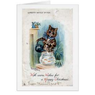 Cartão Gato com uma chaleira, Louis Wain