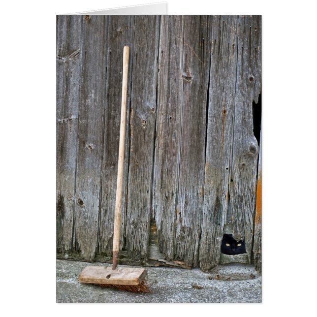 Cartão Gato com Vassoura de Velho Celeiro (Frente)