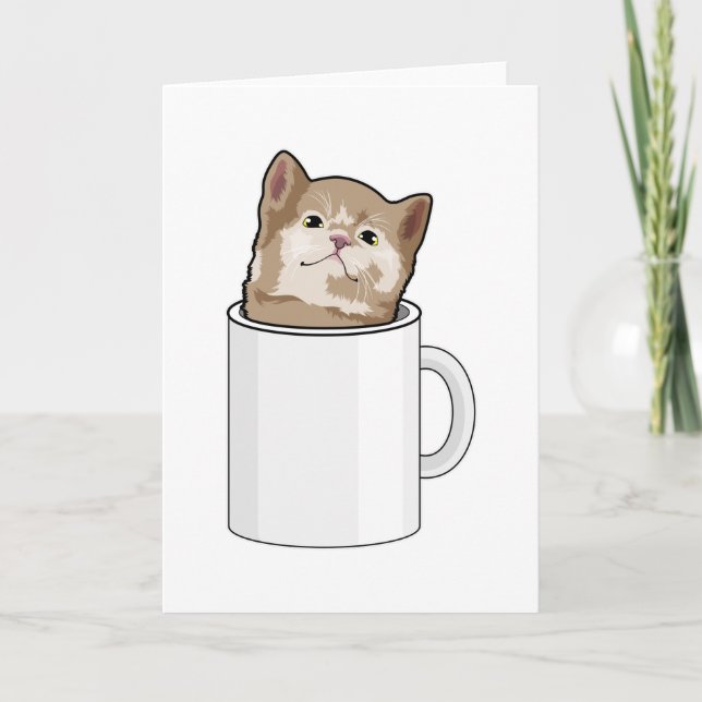 Cartão Gato com xícara de café (Frente)