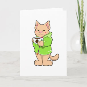 Cartão Gato com Xícara de Café & Pijamas