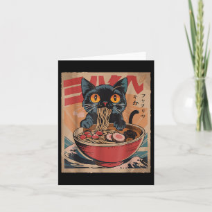 Cartão Gato Comendo Ramen Japonês Camisetas Gráficas Kawa