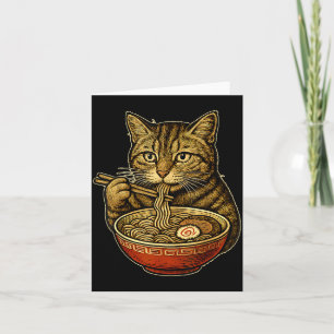 Cartão Gato Comendo Sopa de Ramen Manga Divertido Neko Ot