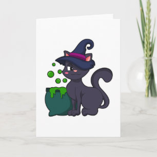 Cartão Gato como Bruxa com Caldeirão