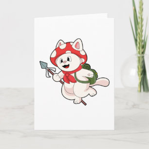 Cartão Gato como coletor de cogumelos com cogumelo