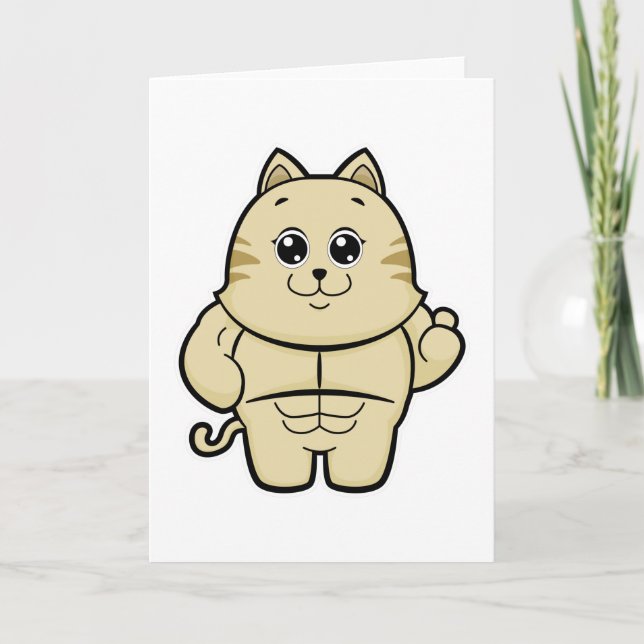 Cartão Gato como fisiculturista com Abs (Frente)