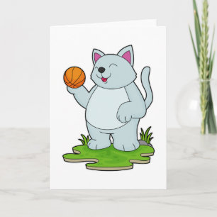 Cartão Gato como jogador de basquete com bola de basquete