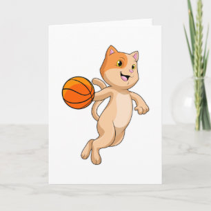 Cartão Gato como jogador de basquete com bola de basquete