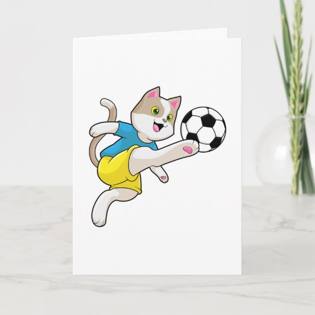 Cartão Gato como jogador de futebol com bola de futebol (Frente)