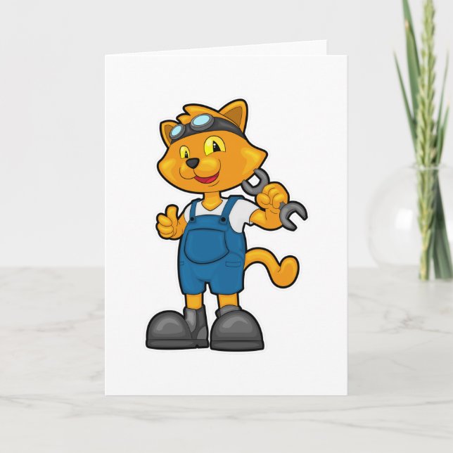 Cartão Gato como Mecânico com Chave de Fenda (Frente)