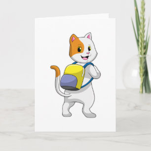 Cartão Gato como Mochileiro com Mochila