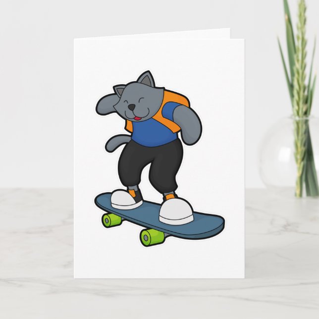 Cartão Gato como skateboarder com skate (Frente)