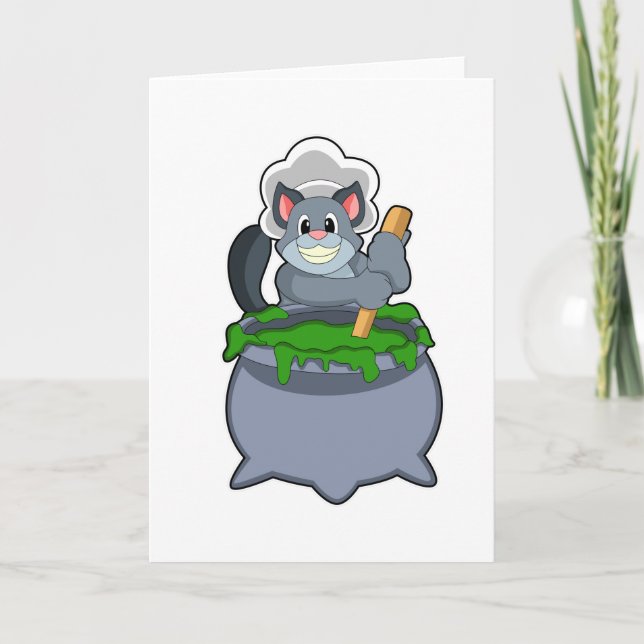 Cartão Gato Cozinheiro com Poção Mágica (Frente)