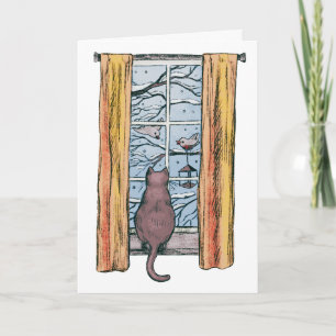 Cartão Gato Curioso Vibes de Frio de Inverno Aniversário