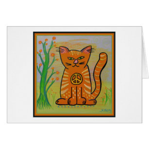 Cartão Gato da paz com flores