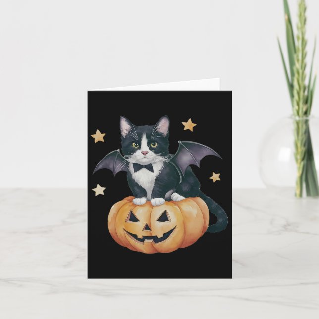 Cartão Gato de Abóbora de Gato Bonito de Halloween Gato L (Frente)