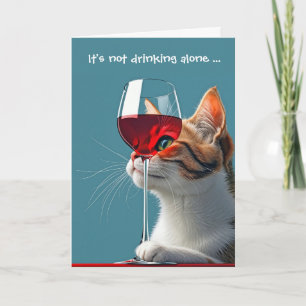 Cartão Gato de Aniversário com Vidro de Vinho Vermelho