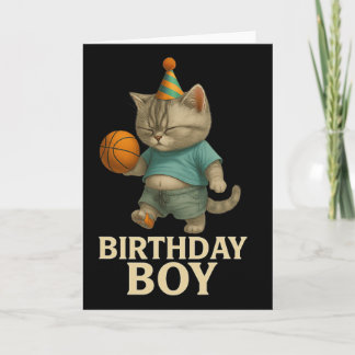 Cartão Gato de aniversário engraçado jogando basquete – S