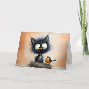 Cartão Gato de aniversário escruffy com um verme