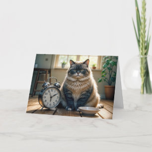 Cartão Gato de Aniversário Esperando por uma tigela de Co