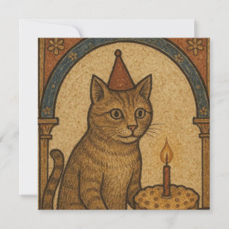 Cartão Gato de Aniversário Medieval