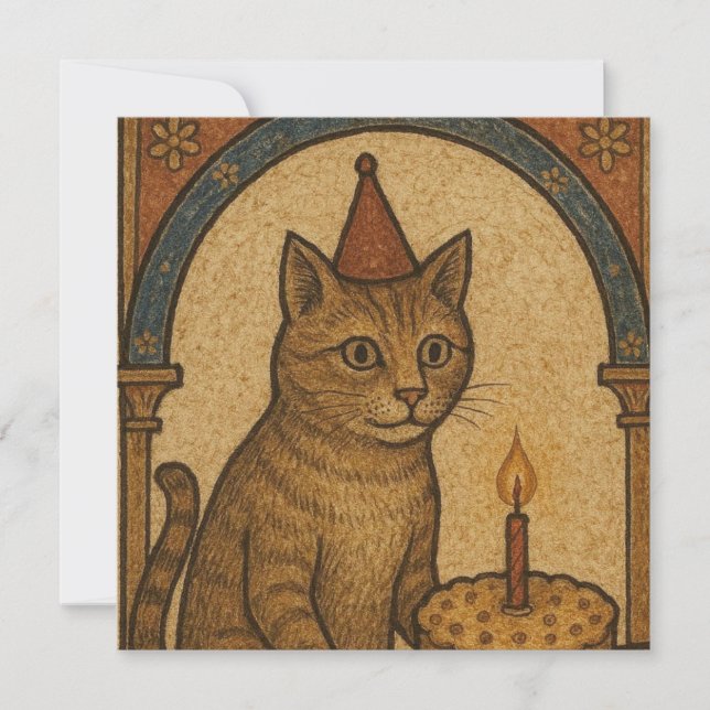 Cartão Gato de Aniversário Medieval (Frente)
