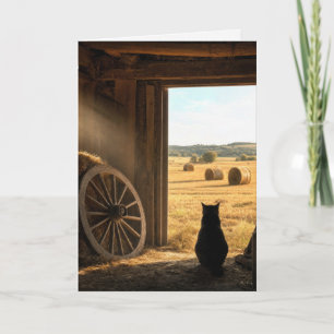 Cartão Gato de Aniversário na Porta do Celeiro Ensolarado