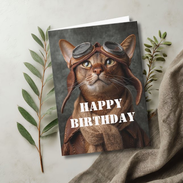 Cartão Gato de Aniversário Piloto Aviador Legal Divertido (Criador carregado)
