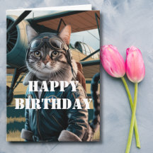 Gato de Aniversário Piloto Avião Legal Engraçado A