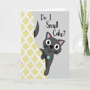 Cartão Gato de Aniversário Será que Sinto Cheiro de Bolo