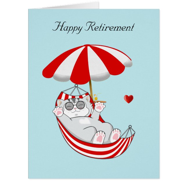 Cartão Gato de aposentadoria em Hammock no Azul Claro (Frente)