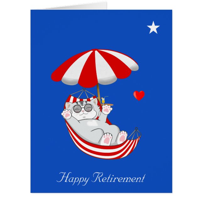 Cartão Gato de aposentadoria em Hammock & Star no Royal B (Frente)