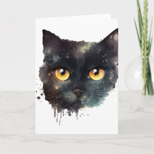 Cartão Gato de Aquarela Preta Pingando