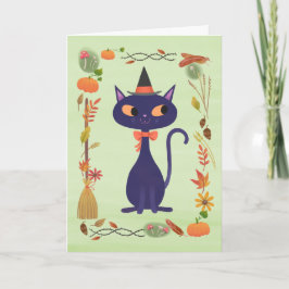 Cartão Gato de Bruxa Bonita do Halloween